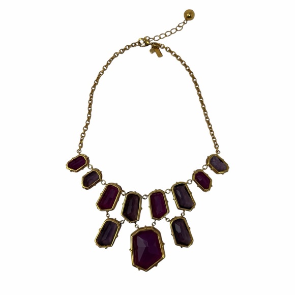 Kate Spade Set In Stone Double Bib Statement Necklace Purple Magenta Chunky 16” - Picture 3 of 7